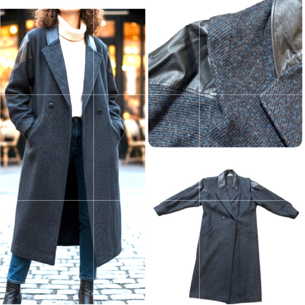Braefair‎ Vintage Vibe Black and Blue Long Tweed  Coat
